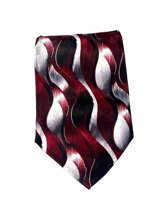Vintage Pierre Cardin Luxury Designer Mens Silk Tie Red & Silver Wavy (3/$15) - Picture 4 of 8